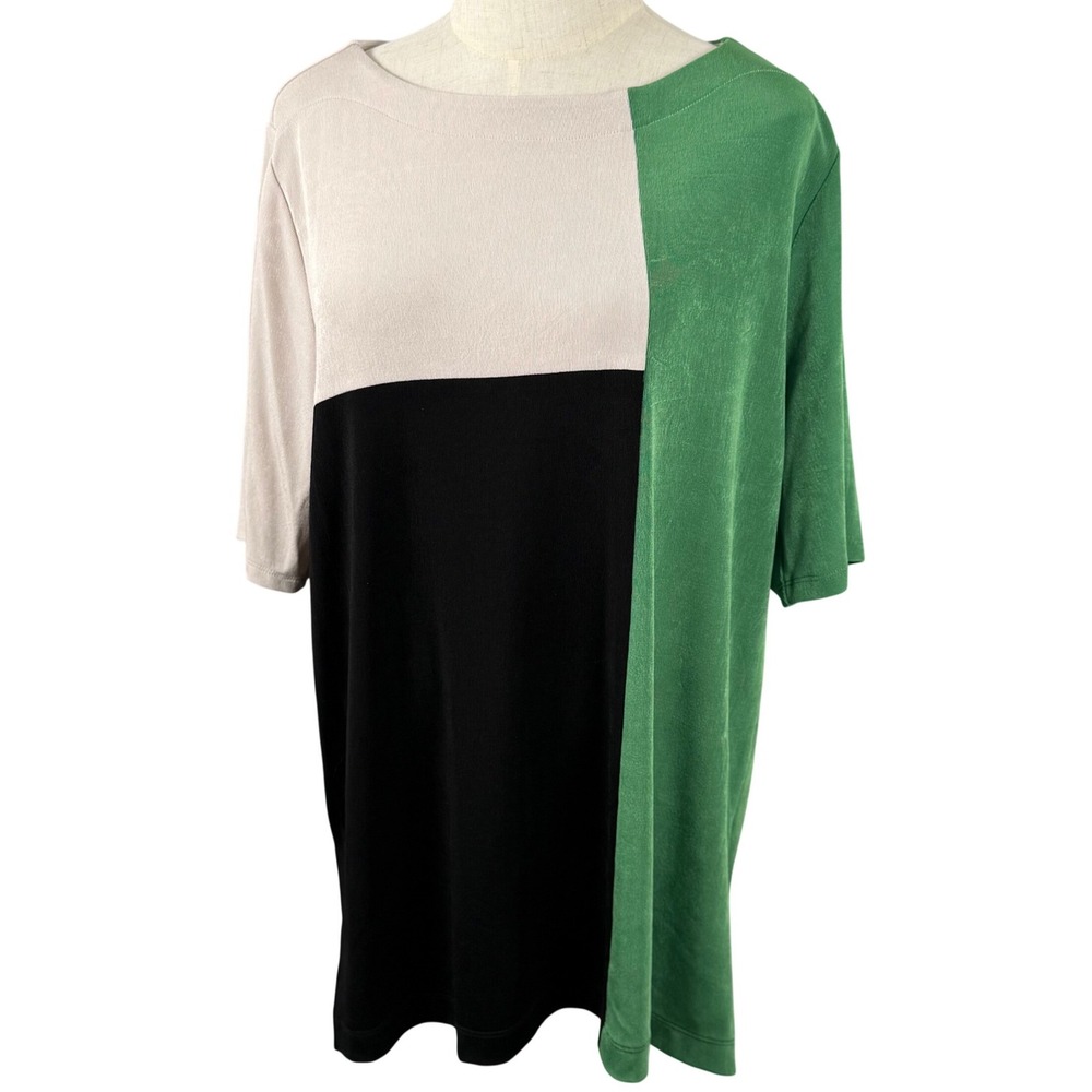 Chicos Travelers Colorblock Tunic 3 XL Colorful Art to Wear Slinky Lagenlook Top
